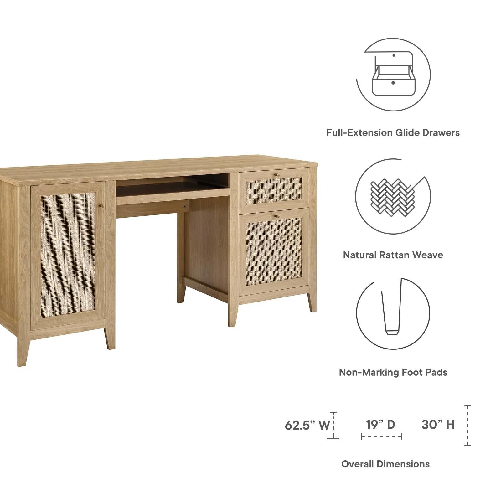 Soma 63" Office Desk Oak EEI-6117-OAK