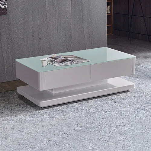 Stylish Coffee Table High Gloss Finish Shiny White Colour with 4 Drawers Storage