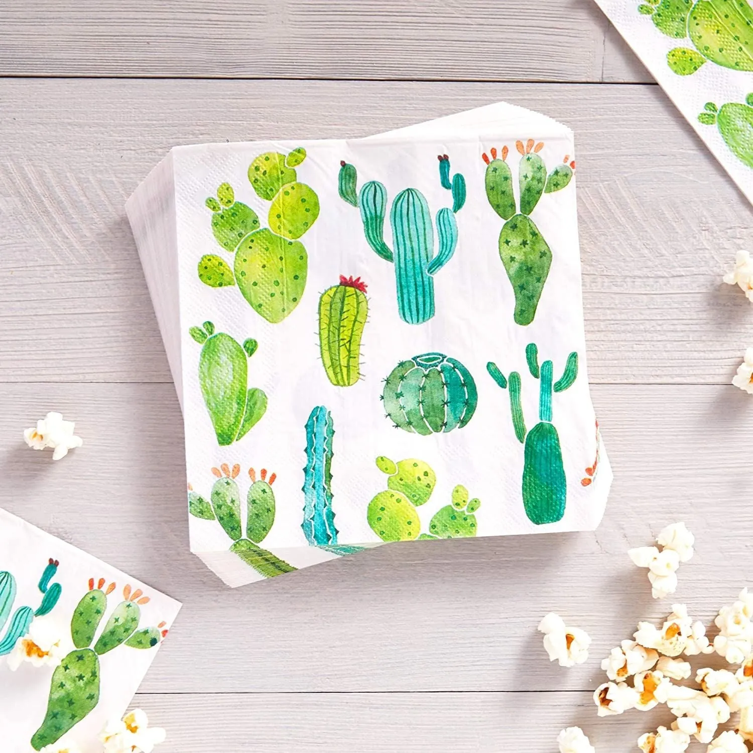 Succulent Cactus Paper Napkins for Fiesta Birthday Party (6.5 In, 100 Pack)