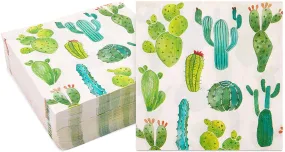 Succulent Cactus Paper Napkins for Fiesta Birthday Party (6.5 In, 100 Pack)