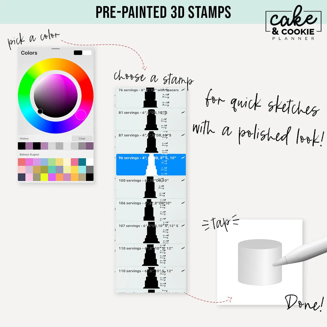 Tiers - Rounds Cakes Procreate Pack - Digital Cake Sketching