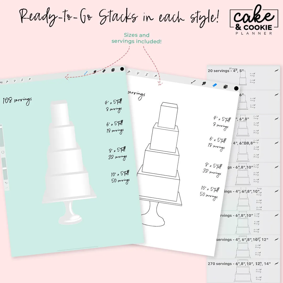 Tiers - Square Cakes Procreate Pack - Digital Cake Sketching