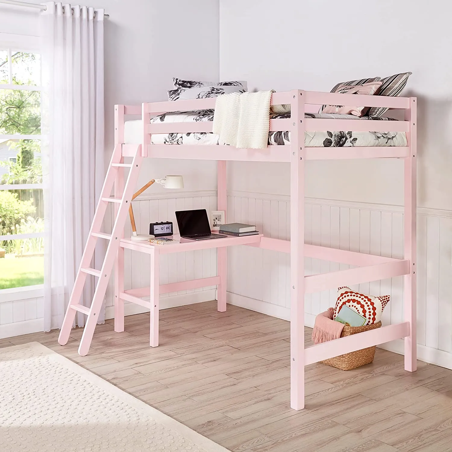 Twin Loft Bed, Built-in Desk and Open Space Perfect for Storage or a Play Area