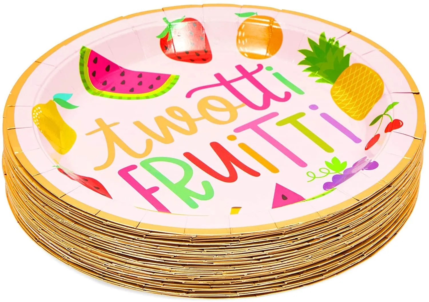 Two-tti Frutti Paper Plates for 2nd Birthday Party Decorations (9 In, 48 Pack)