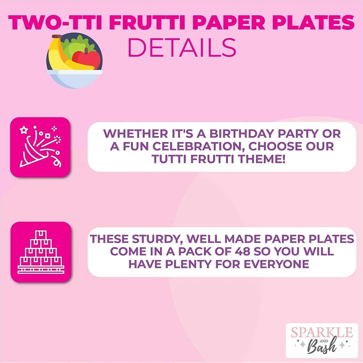 Two-tti Frutti Paper Plates for 2nd Birthday Party Decorations (9 In, 48 Pack)