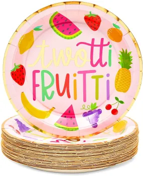 Two-tti Frutti Paper Plates for 2nd Birthday Party Decorations (9 In, 48 Pack)