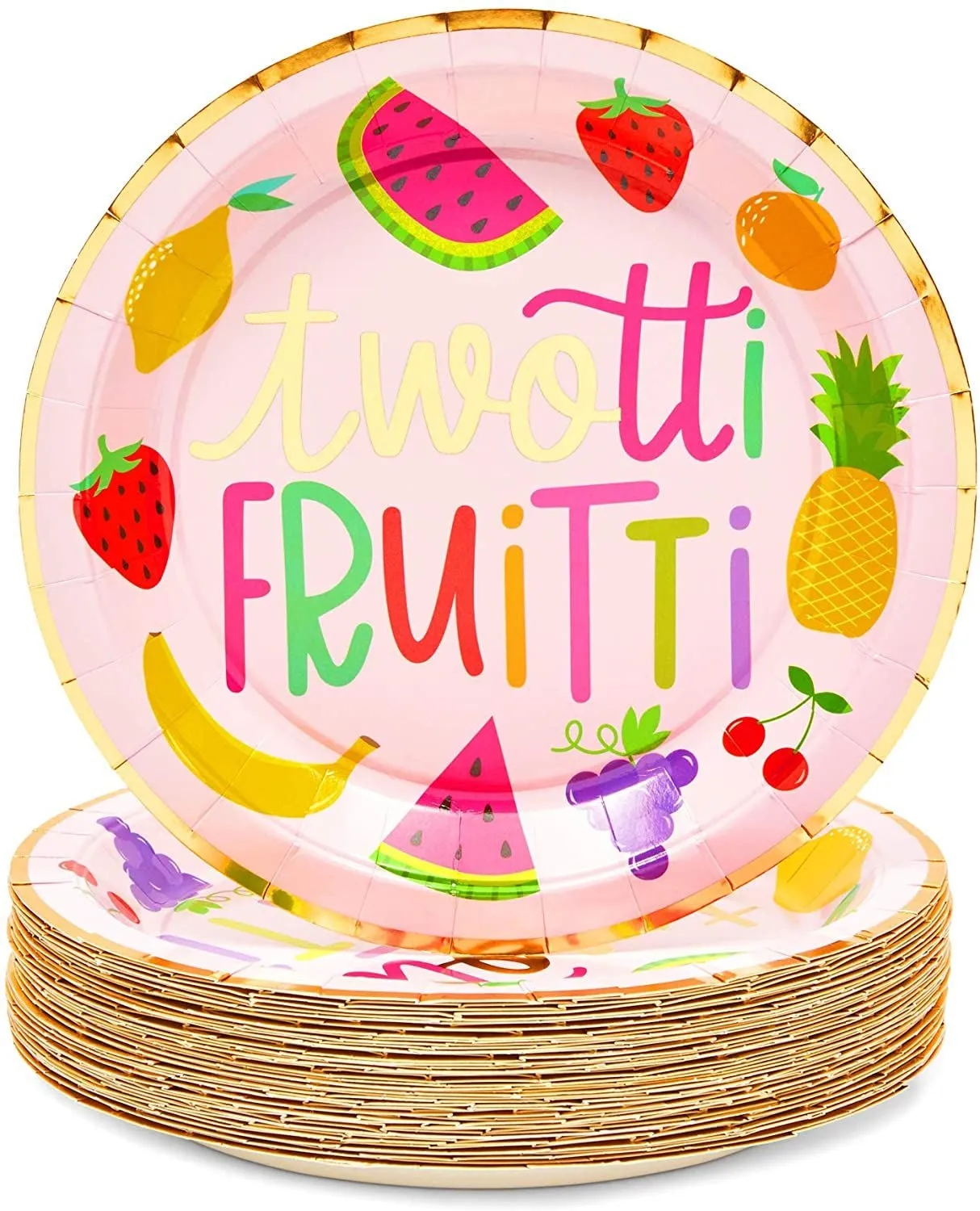 Two-tti Frutti Paper Plates for 2nd Birthday Party Decorations (9 In, 48 Pack)