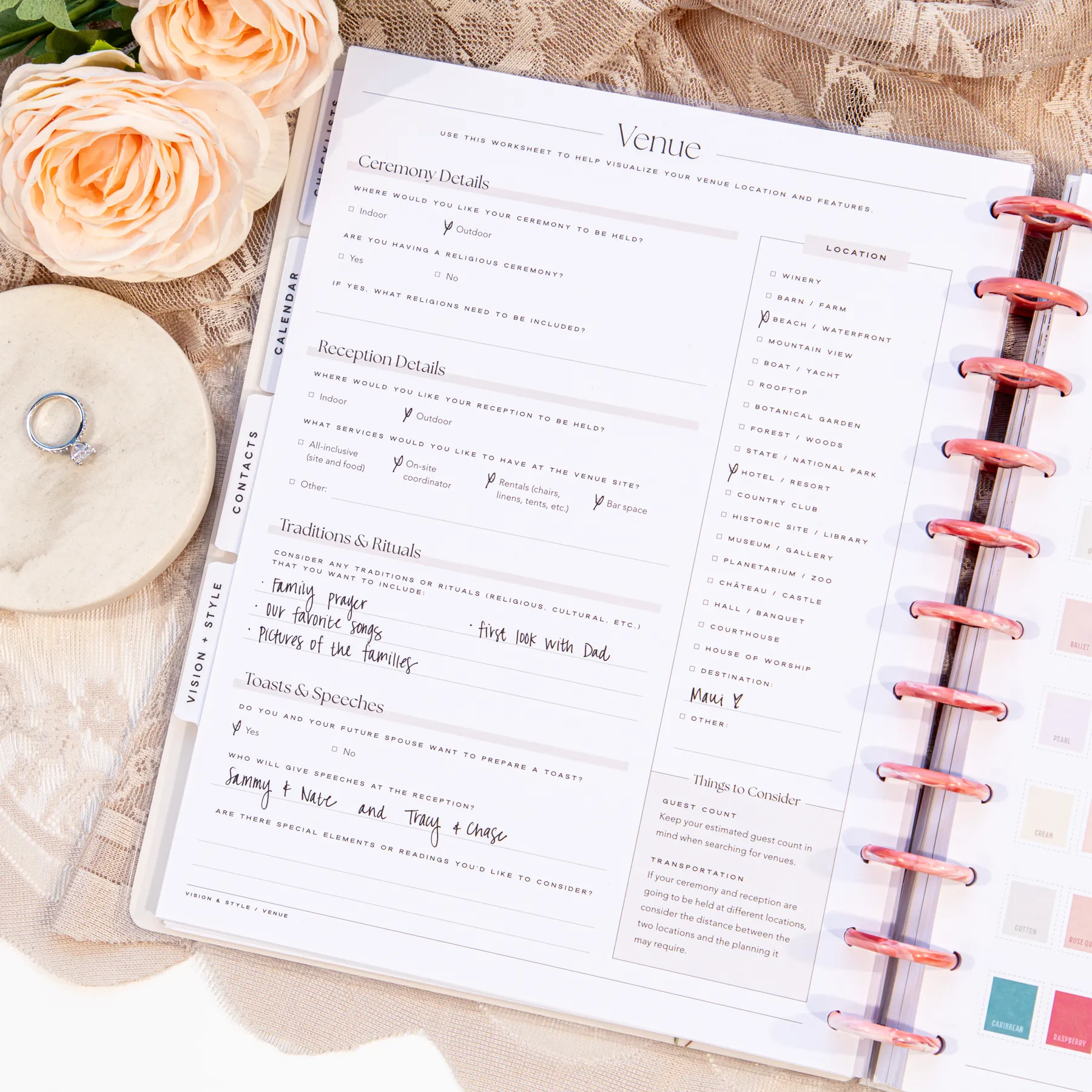 Undated Blooming Romance Wedding Happy Planner - Big Wedding Layout - 12 Months