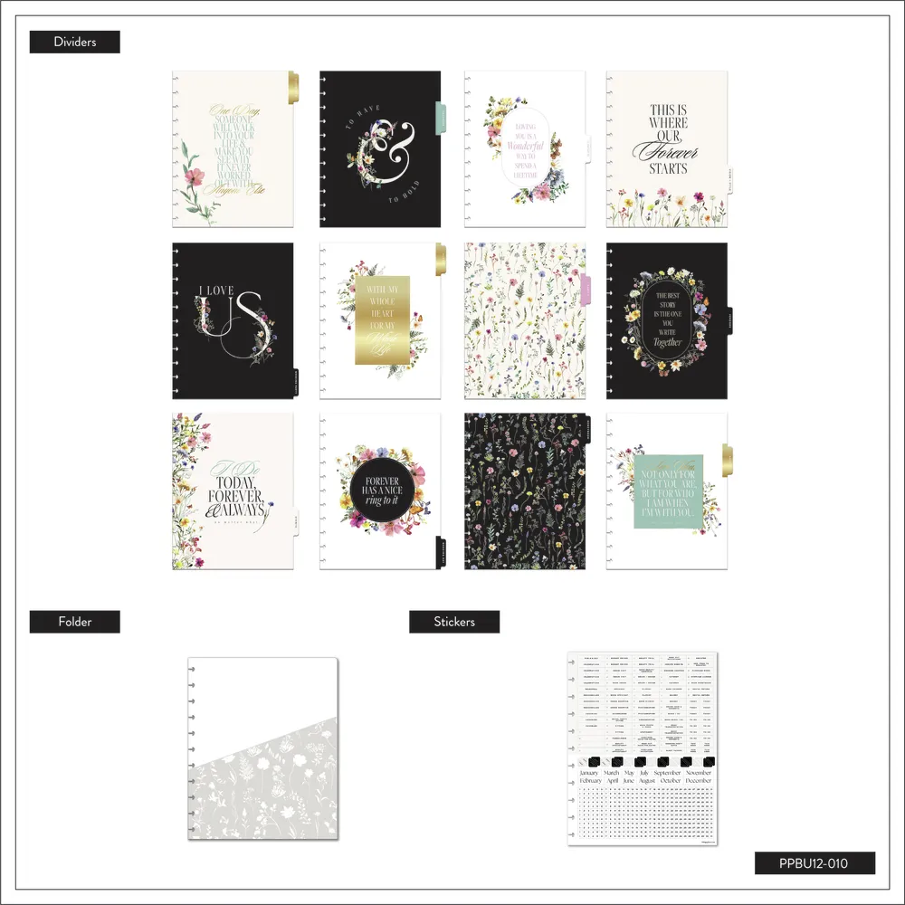 Undated Blooming Romance Wedding Happy Planner - Big Wedding Layout - 12 Months