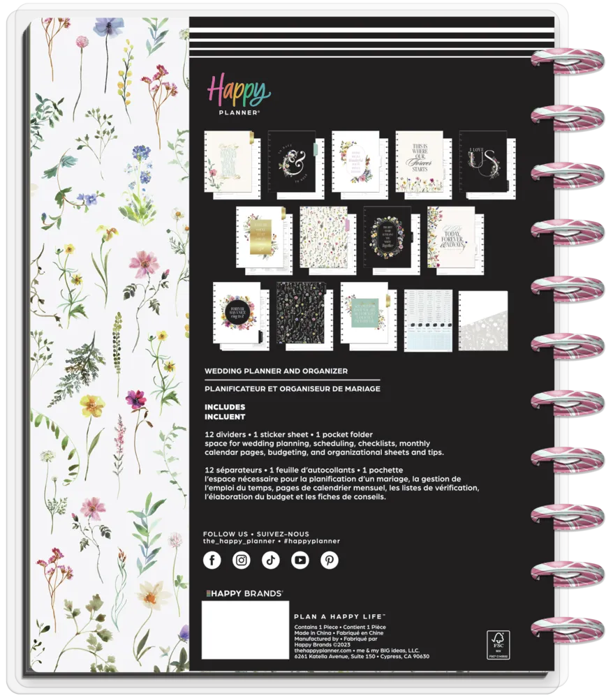 Undated Blooming Romance Wedding Happy Planner - Big Wedding Layout - 12 Months