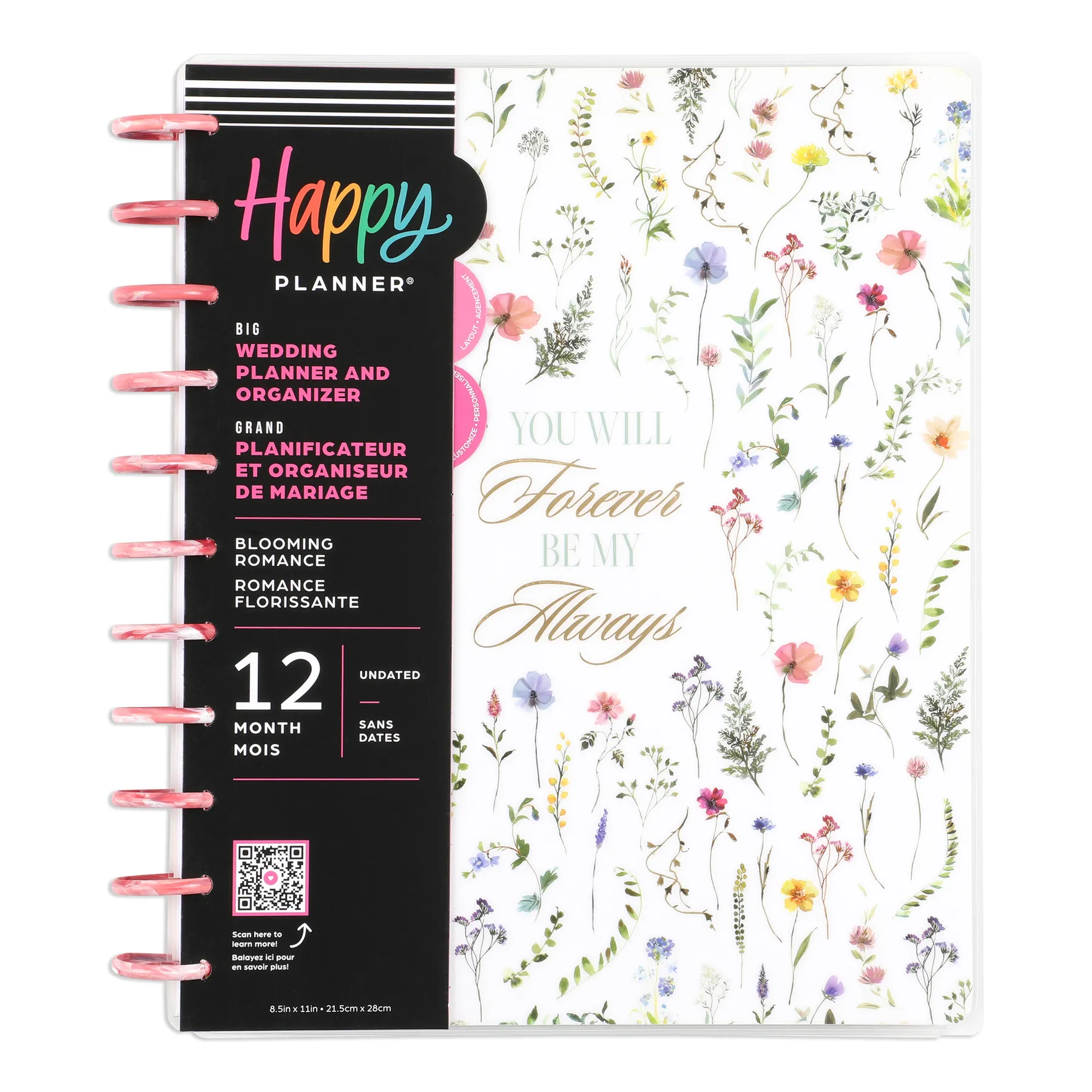 Undated Blooming Romance Wedding Happy Planner - Big Wedding Layout - 12 Months