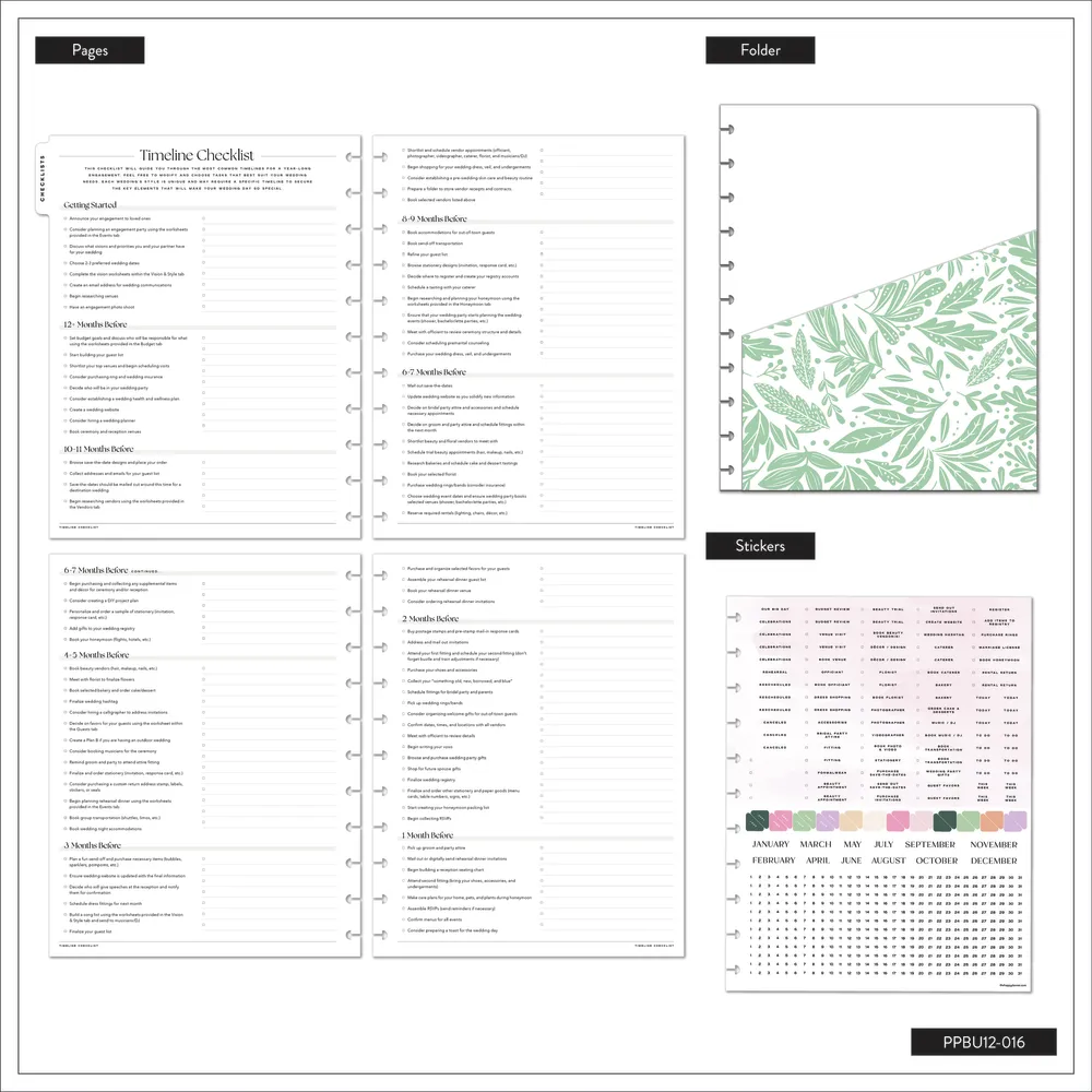 Undated Garden Wedding Planner - Big Wedding Layout - 12 Months