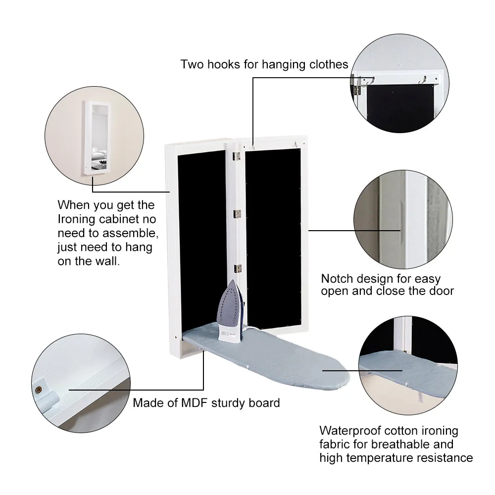 Wall Mounted Ironing Board Cabinet, Foldable Ironing Storage Station for Home,Apartment & Small Spaces,White