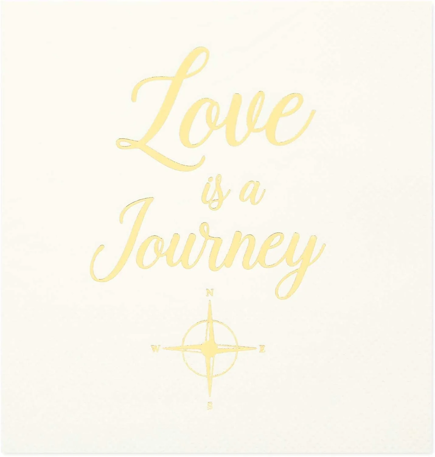 Wedding Cocktail Napkins, Love is a Journey, Gold Foil (5 x 5 In, 100 Pack)