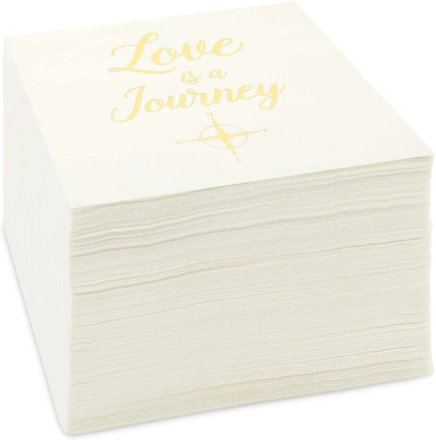 Wedding Cocktail Napkins, Love is a Journey, Gold Foil (5 x 5 In, 100 Pack)