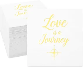 Wedding Cocktail Napkins, Love is a Journey, Gold Foil (5 x 5 In, 100 Pack)