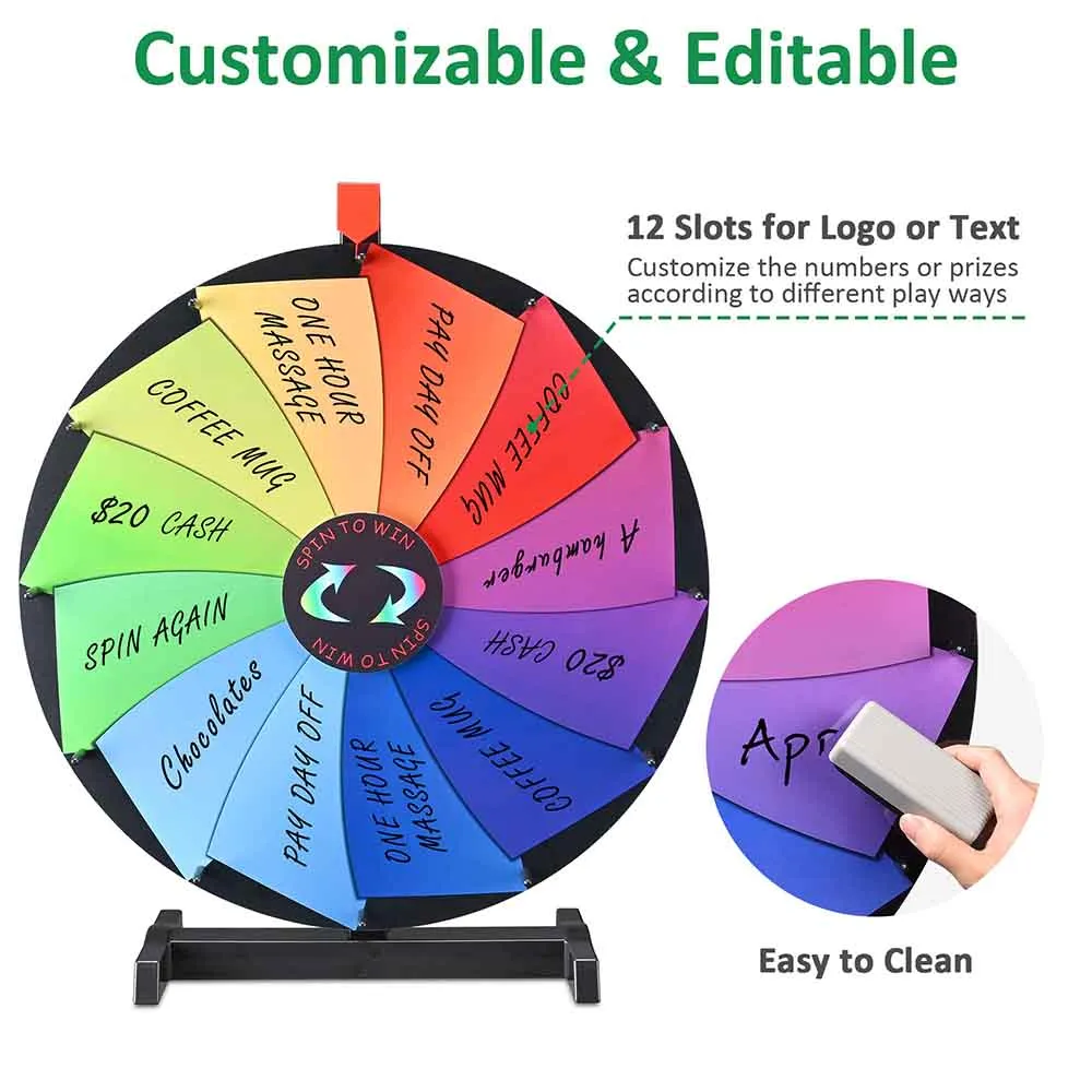 WinSpin 24" Pinwheel Dry Erase Tabletop Prize Wheel 12 Slot