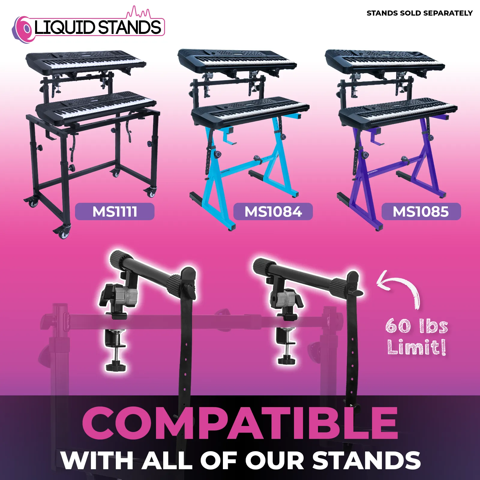 WS Adjustable 2-Tier Keyboard Stand Extender - Arms Only with Straps