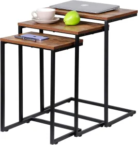 ZENY™ Nesting Side Tables Set of 3 Industrial C Shaped End Table Set Stackable Coffee Table Heavy Duty Metal Frame