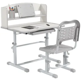 ZONEKIZ Grey Height Adjustable Kids Desk and Chair Set, with Drawer, Bookshelf