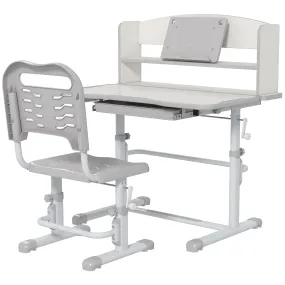 ZONEKIZ Height Adjustable Kids Study Table and Chair Set, with Drawer, Storage Shelf, 80 x 54.5 x 104 cm, Grey